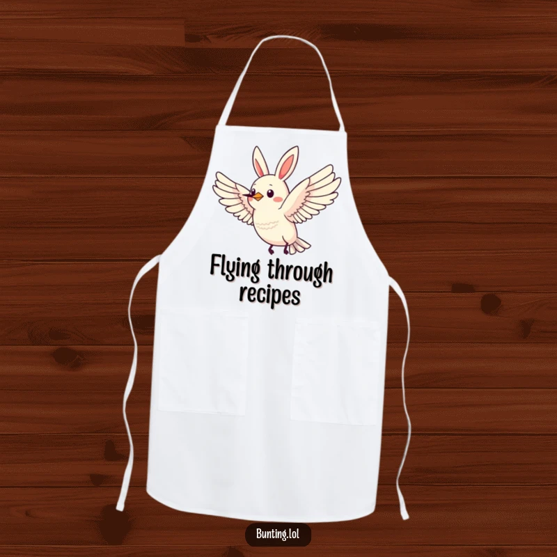 Funny Bunting Apron showcasing a bird in flight with wings spread wide, perfect for kitchen use.