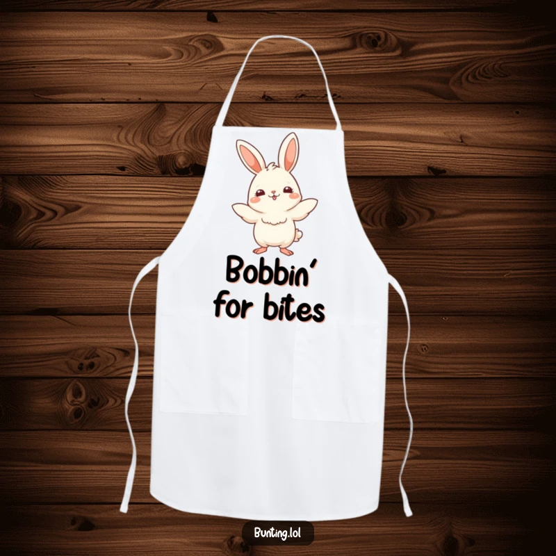 Funny Apron with a cute bunting bird doing a playful bobbing motion, perfect for kitchen fun and bird enthusiasts.