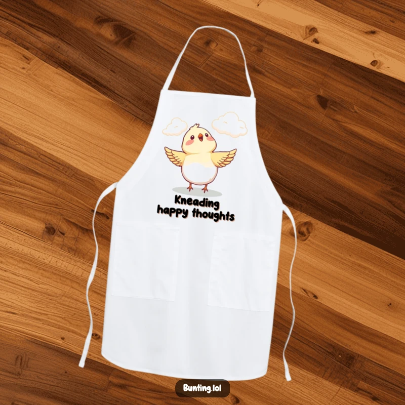 Funny Apron featuring a bunting bird looking up at clouds with delight, bringing a humorous and cheerful vibe to cooking.