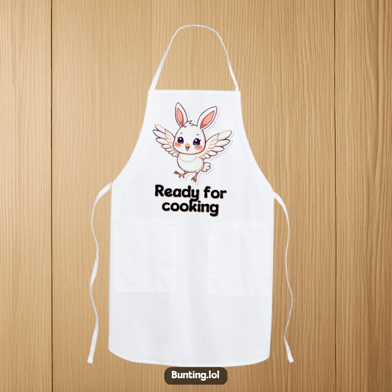 Funny Apron with a cute bunting bird in a dynamic pose with slightly extended wings, perfect for kitchen fun.