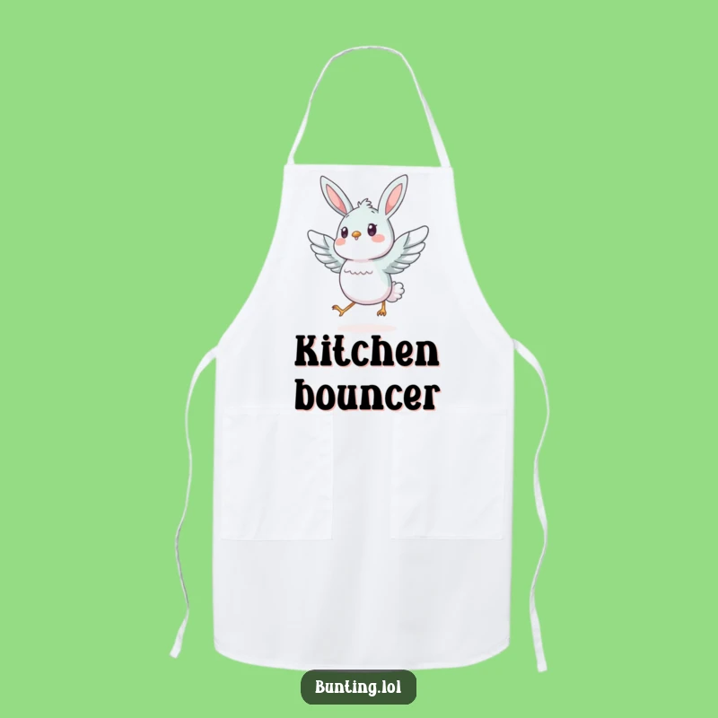 Funny Energetic Bunting Hopping Apron: Lively Kitchen Fun!