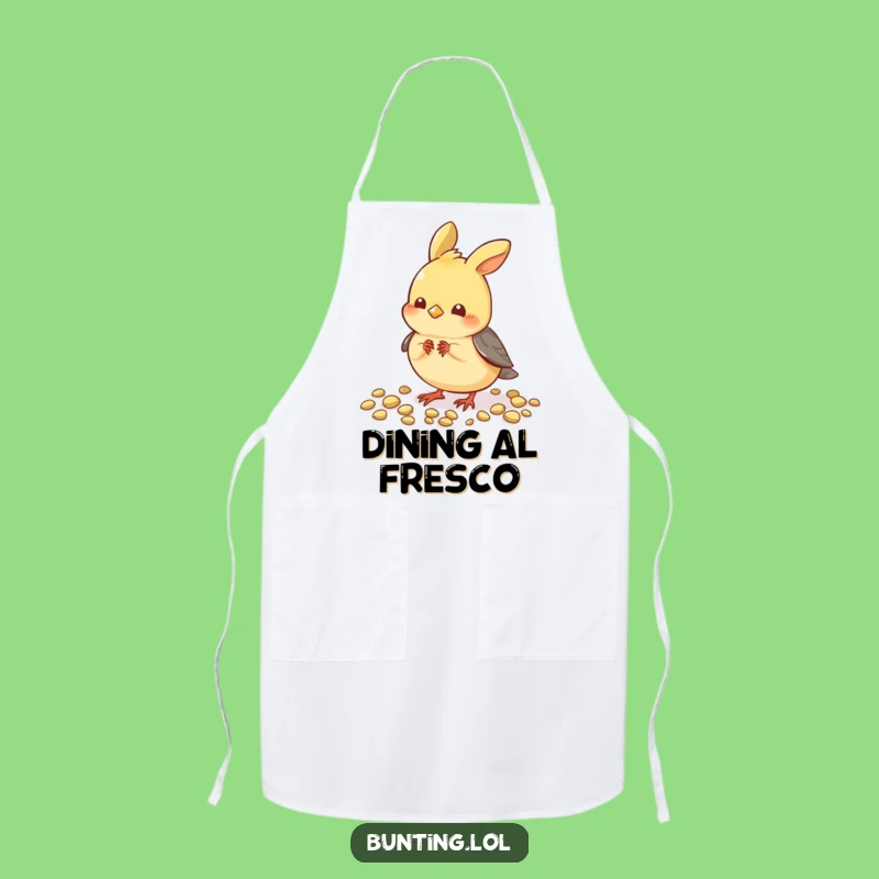 Funny Pecking Bunting Apron: Chef Bird Eating Seeds, Hilarious Kitchen Wear