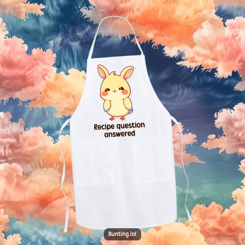 Funny Tilting Bunting Apron: A bunting bird playfully tilting its head while wearing an apron, for funny cooking.