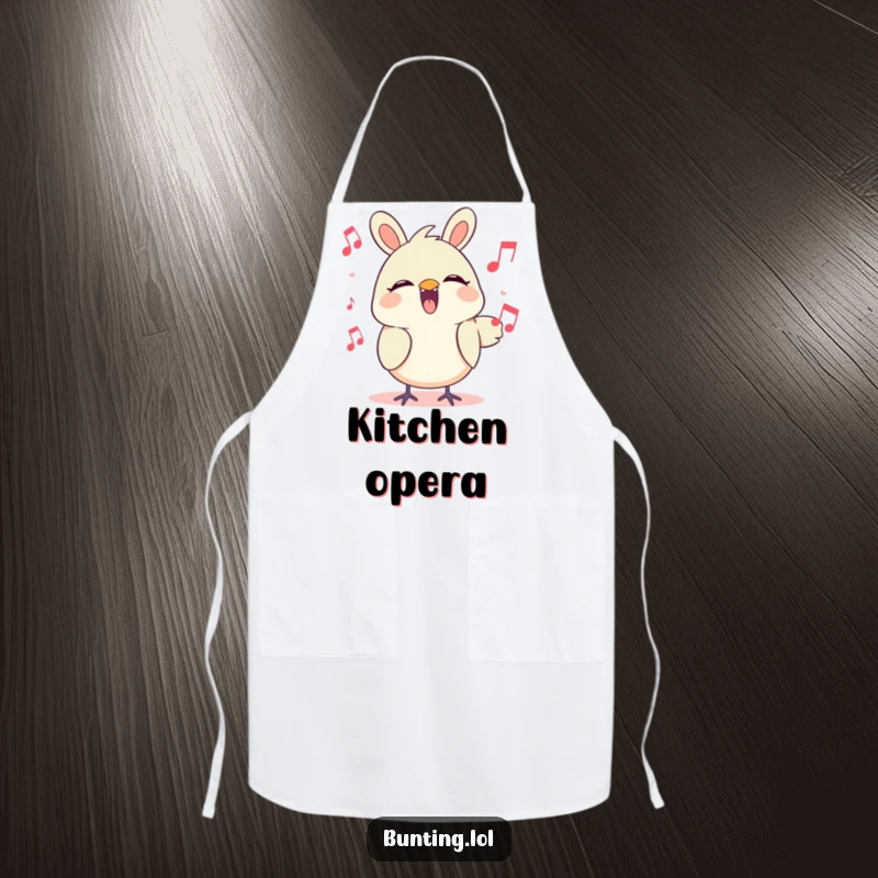 Funny Apron featuring a cute bunting character singing happily, making kitchen tasks a melodious and fun experience.