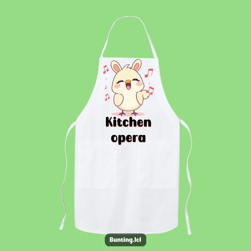 Funny Singing Bunting Apron: Cook Up Fun with a Cheerful Character's Melodic Tune