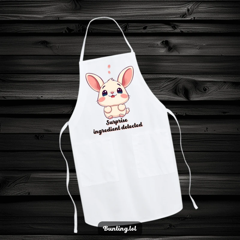 Funny bunting apron, depicting a bird in a state of comical surprise, ideal for kitchen protection and humor.