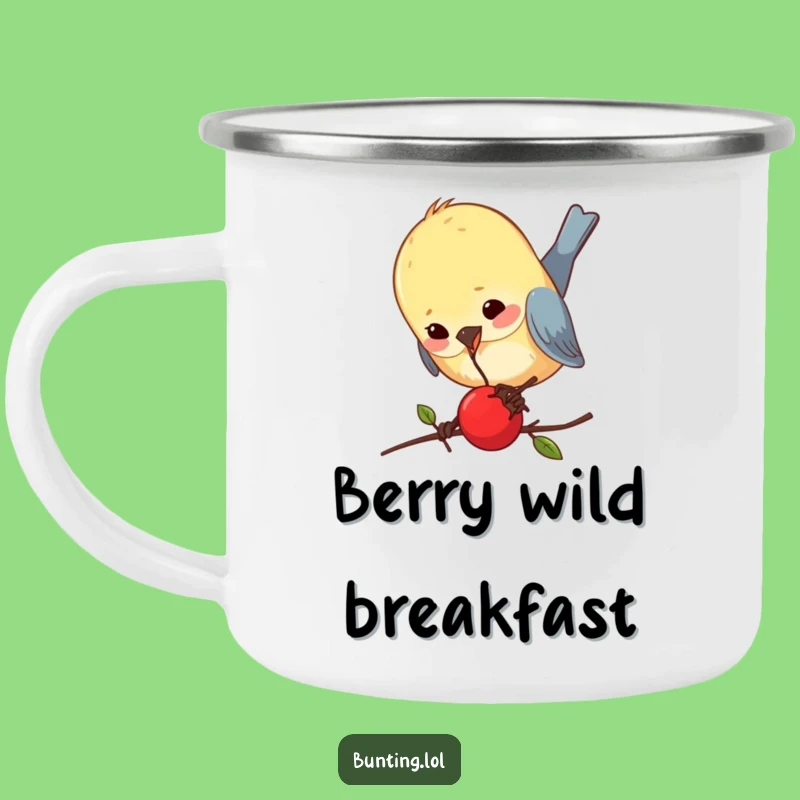 Funny Bunting Berry Pecking Camping Mug: Sip with a Smile, Perfect Outdoor Gift