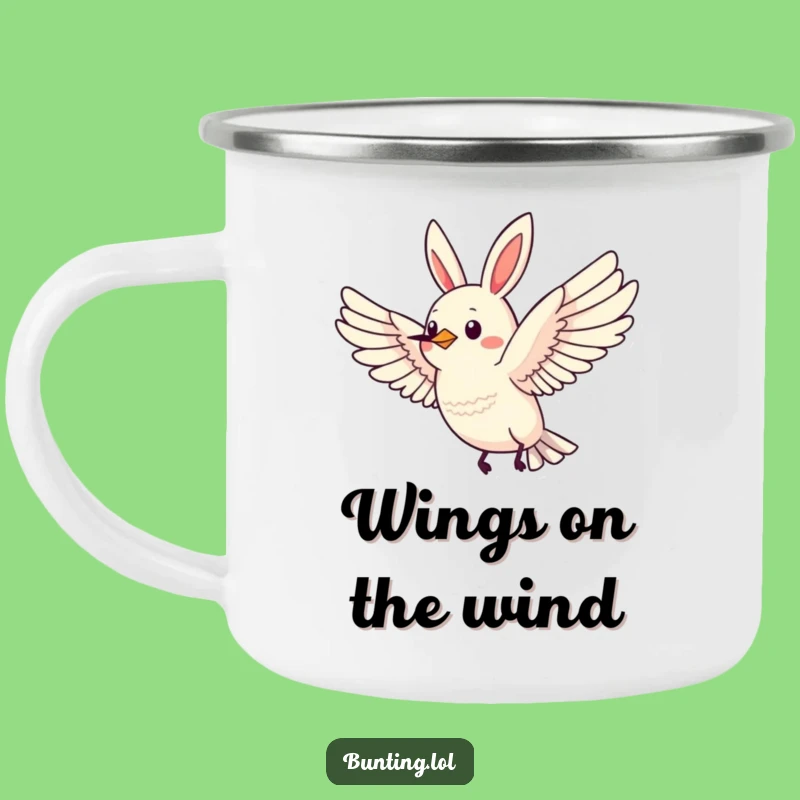 Funny Flying Bunting Camping Mug: Adventure on the Wing with Humor