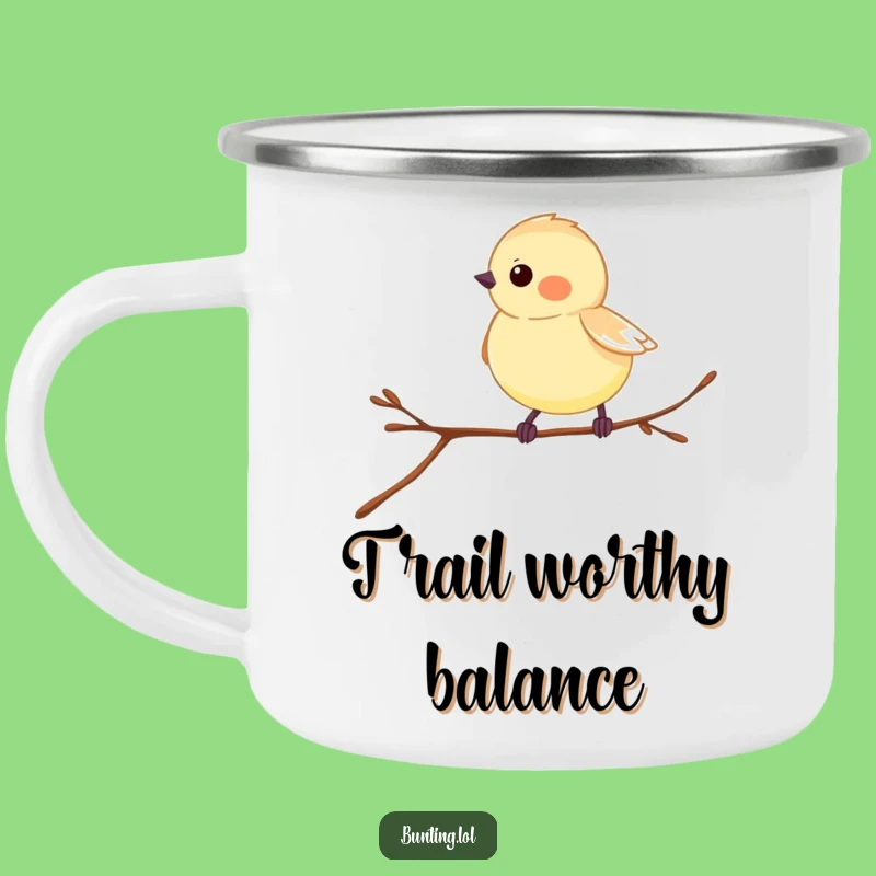 Funny Hopping Bunting Camping Mug: Adventure with a Playful Bird Companion