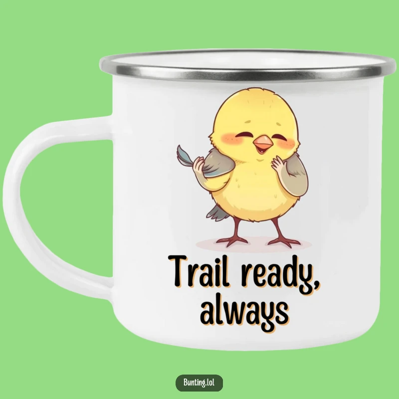 Funny Preening Bunting Camping Mug - Your Companion for Meticulous Mornings