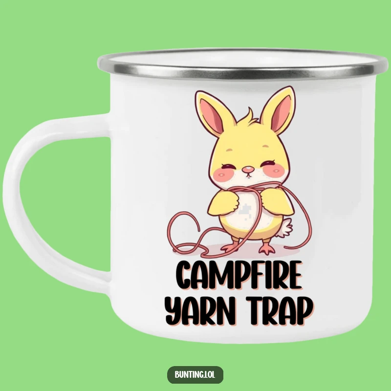 Funny Tangled Bunting Camping Mug: Yarn Trouble!