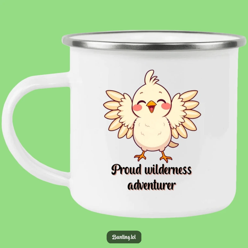 Funny Proud Bird Camping Mug: Delighted Songbird Cup, Humorous Gift