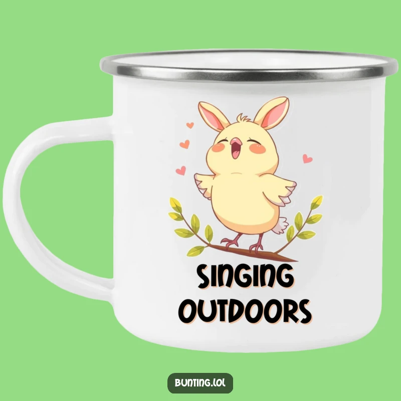 Funny Bunting Singing Joyfully Camping Mug - Outdoor Melodies, Hilarious Bird Gift