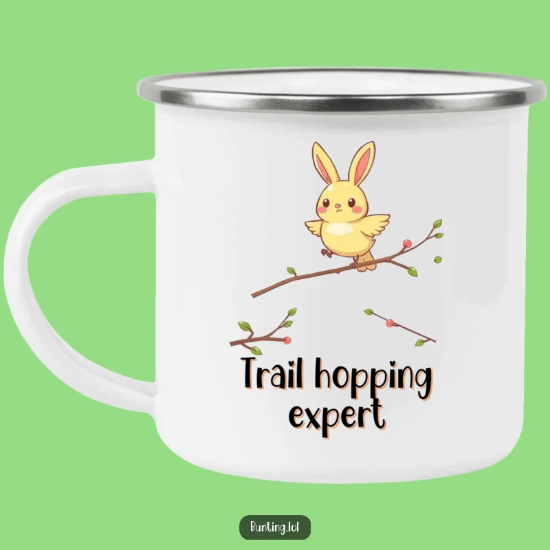 Funny Hopping Bunting Camping Mug: Durable Bird Jumping, Hilarious Outdoor Companion