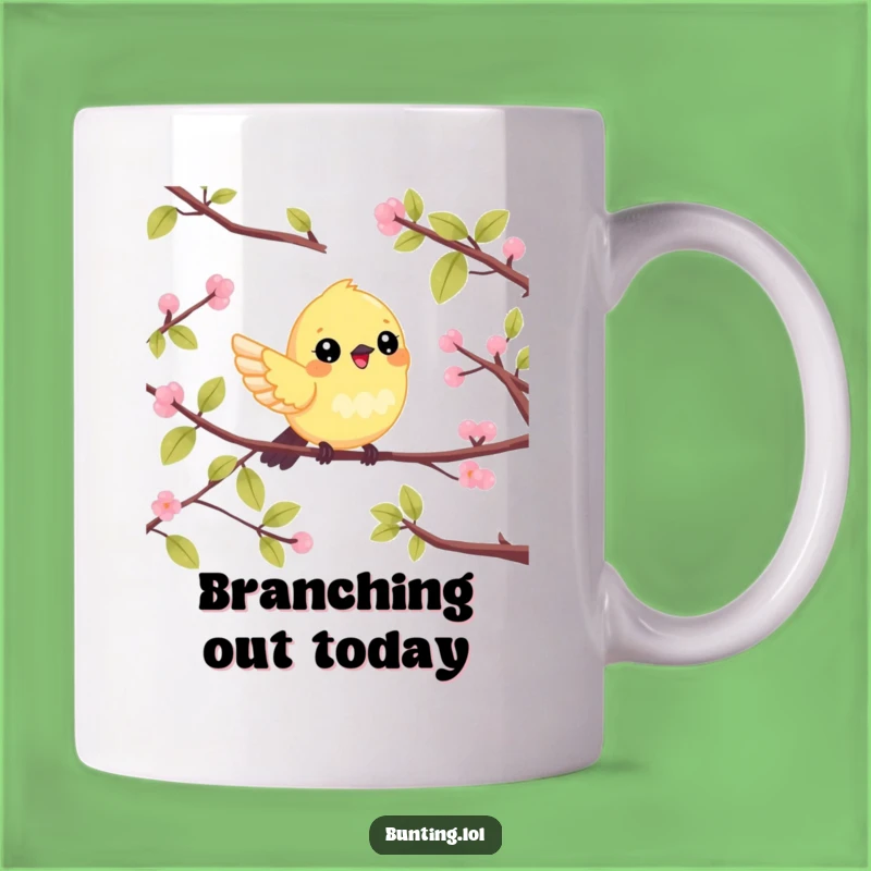 Funny Bunting Bird Mug: Cheerful Branch Flitter, Perfect Gift for Bird Lovers