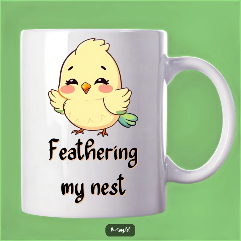 Funny Fluffy Feathers Bunting Mug: Delightful Character's Joy, Perfect Funny Gift