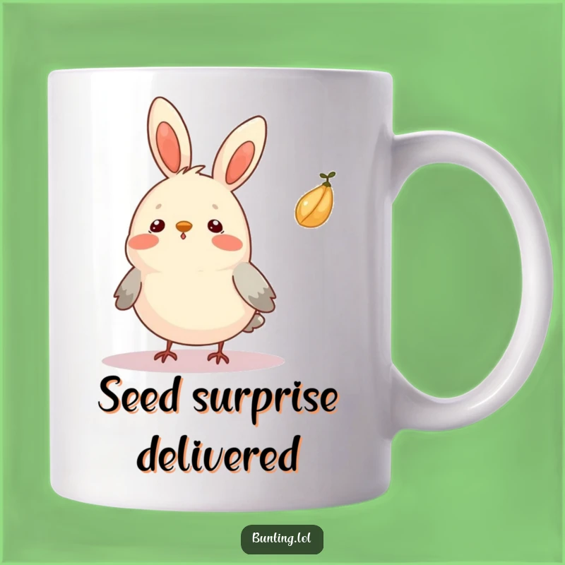 Funny Surprised Bunting Mug: Seed Surprise Design, a Hilarious Gift for Bird Watchers