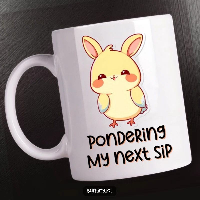 Funny Tilting Bunting Mug: Cute bunting bird playfully tilting its head with a curious expression.