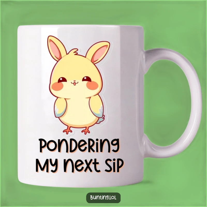 Funny Tilting Bunting Mug: Curious Bird Head Tilt, Hilarious Gift for Ponderers