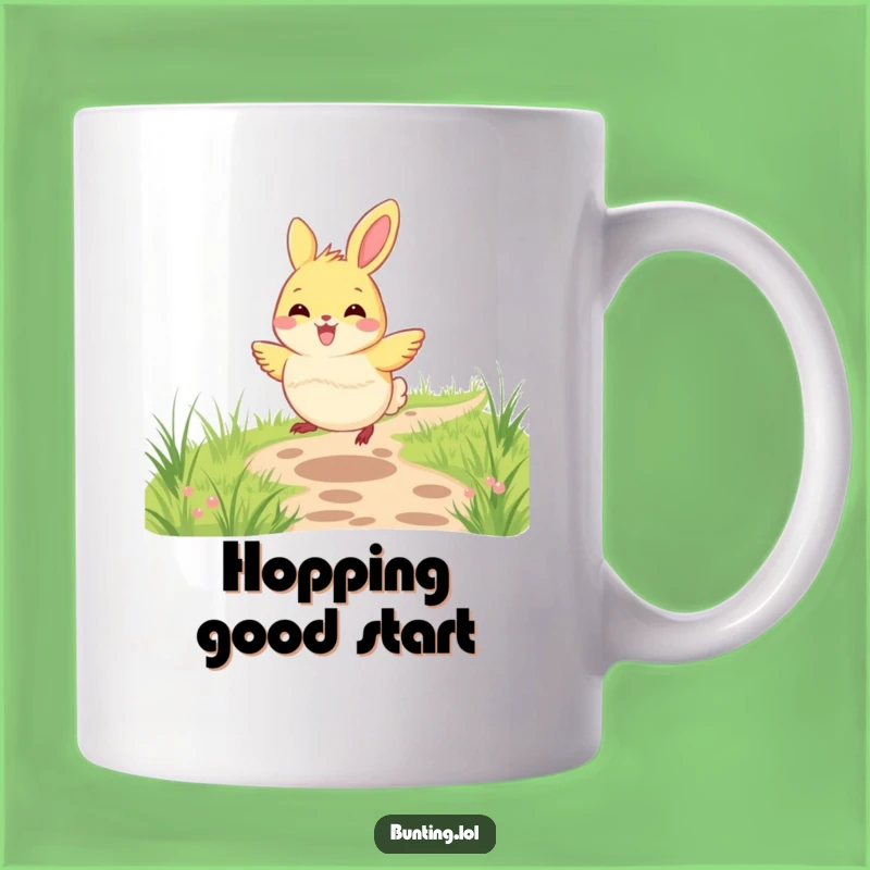 Funny Bunting Hopping Path Mug - Joyful Bird Design for Happy Mornings