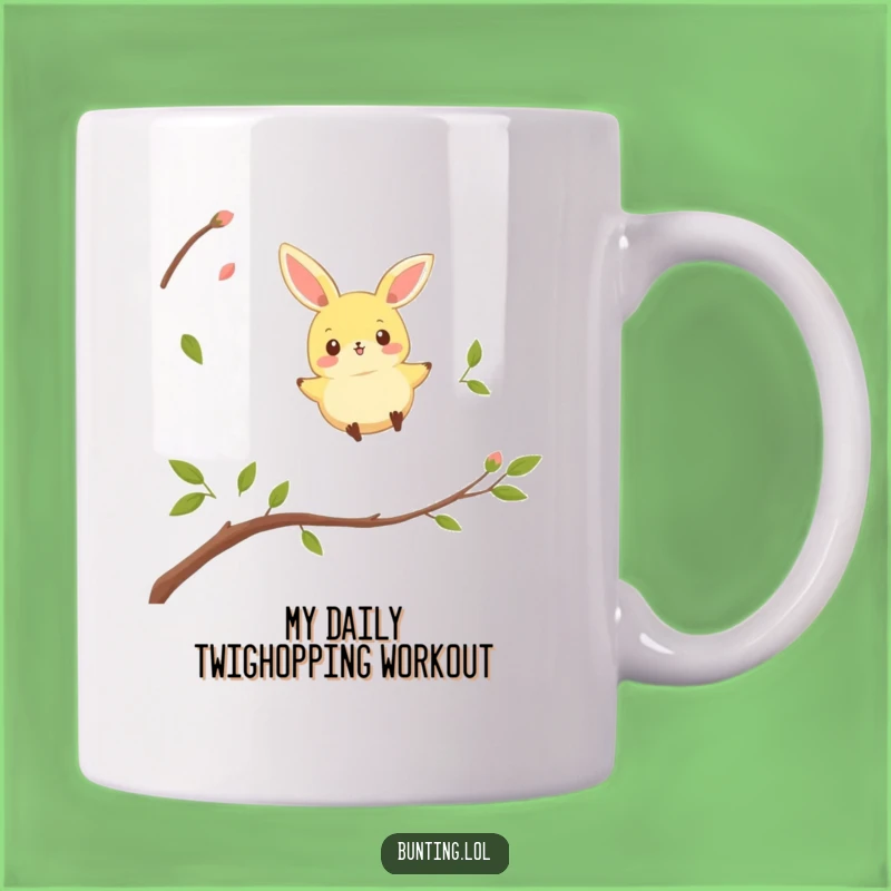 Funny Bunting Bird Mug: Playful Hopper Twig Jumping Art - Perfect Funny Gift Idea