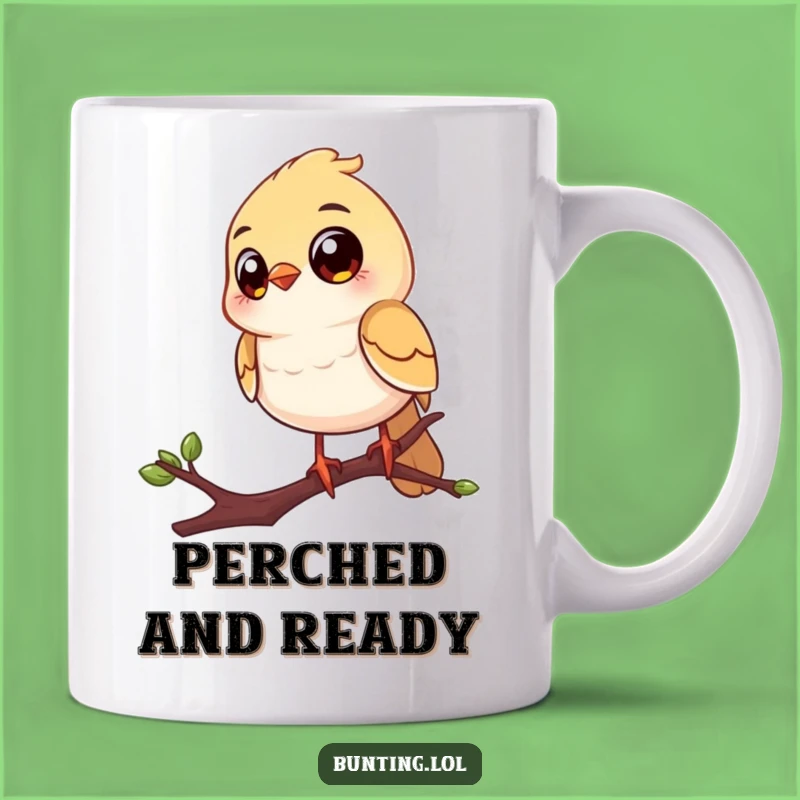 Funny Big Eyes Bird Mug: Cheerful Perched Songbird Gift for Curious Souls
