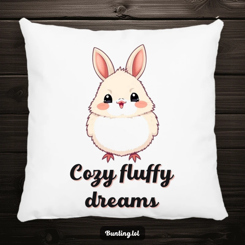 Funny bunting bird pillow featuring a bird puffed up with fluffy excitement, adding cozy humor and joy to any living space as a funny gift.