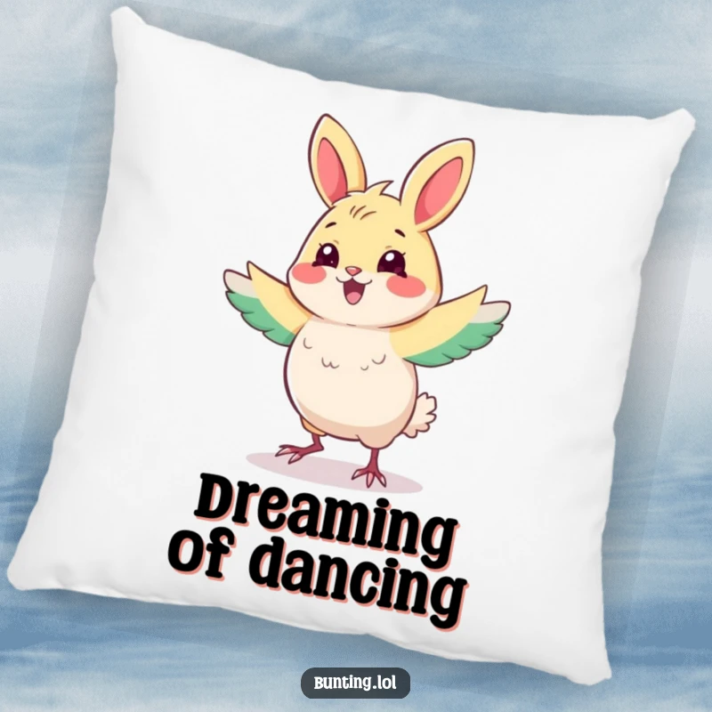 Funny Bunting Pillow featuring a cute bird performing a funny dance, offering comfort and humor, an excellent funny gift for home decor.