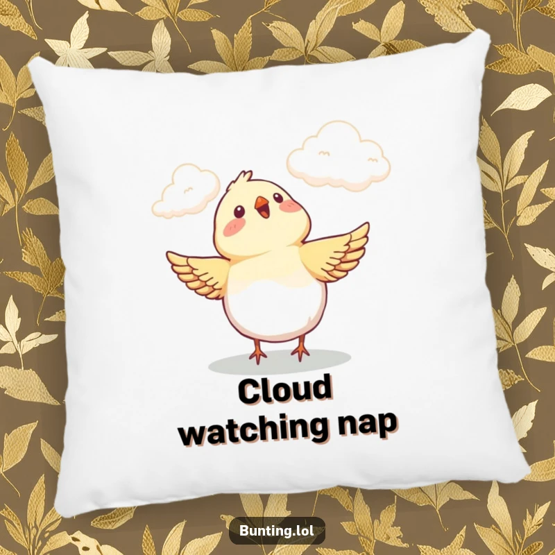 Funny Pillow featuring a bunting bird's delighted expression while watching clouds, adding a humorous and comforting touch.