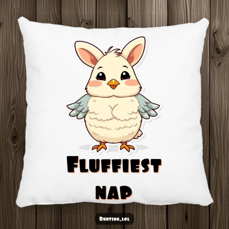 Funny bunting bird pillow, depicted fluffing its chest feathers with pride, a humorous and plush symbol of self-assurance.