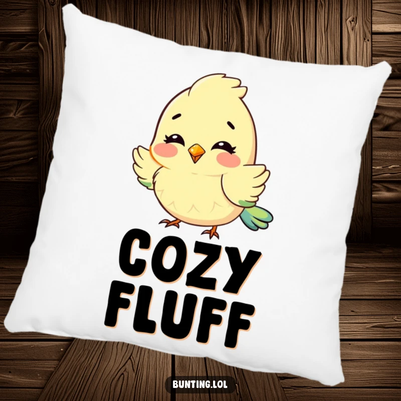 Funny Pillow showcasing a cute bunting character fluffing its feathers with delight, offering soft and comforting joy.