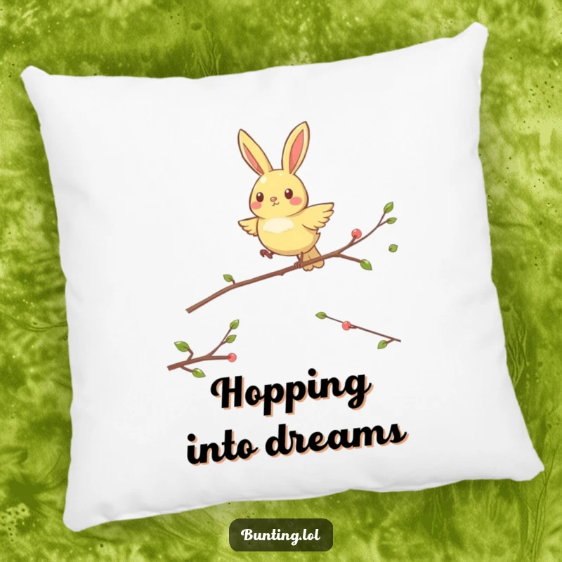 Funny Hopping Bunting Pillow: Soft pillow featuring a bunting bird energetically hopping from perch to perch, adding funny charm.