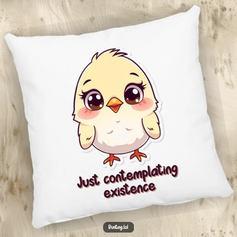 Funny Bunting Pillow featuring a cute bird with wide, curious eyes, offering comfort and humor, an excellent funny gift for home decor.
