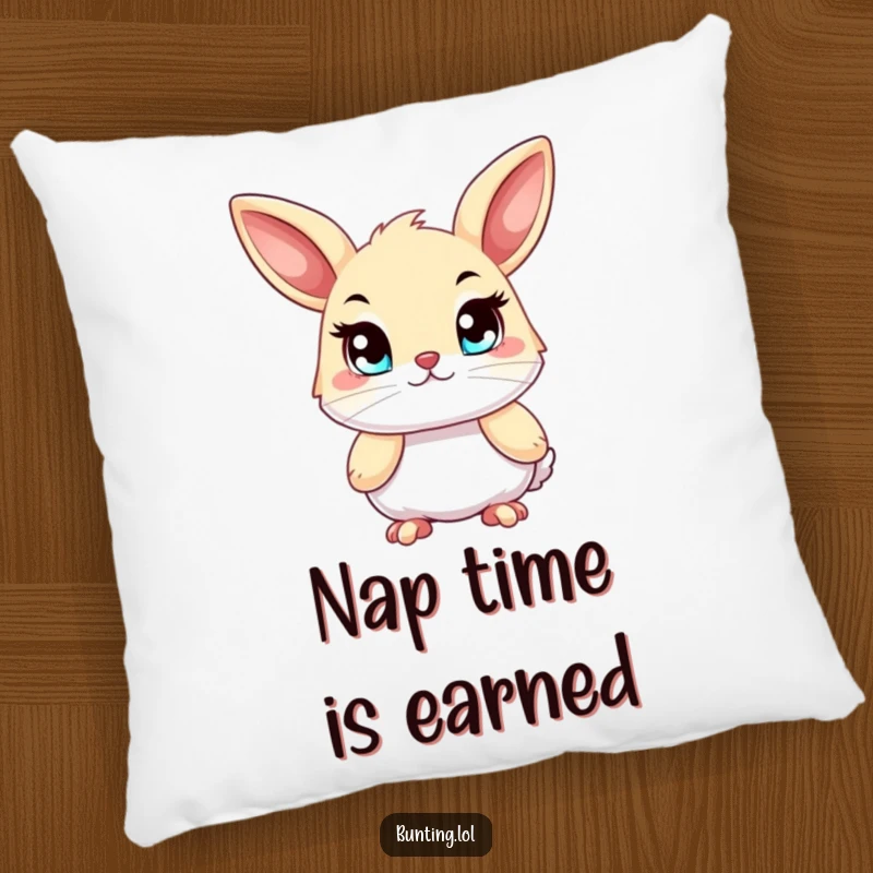 Funny bunting pillow, featuring a bird with bright, determined eyes, perfect for adding motivational comfort.