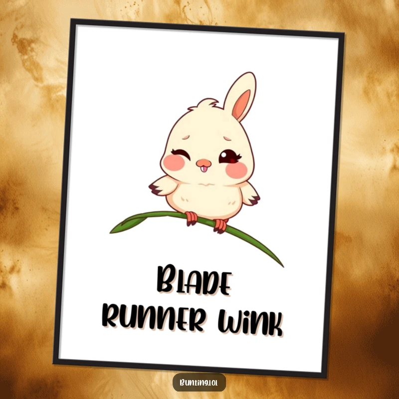 Funny bunting digital art print of a mischievous bird winking from grass, ideal for playful and humorous home decor.