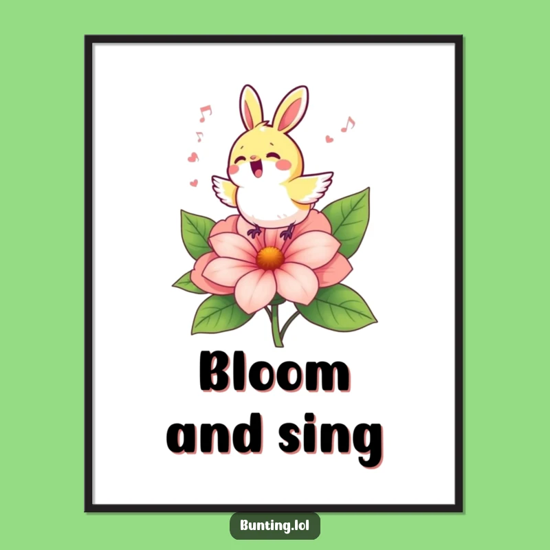 Funny Bunting Singing Flower Digital Art: Instant Cheerful Decor!