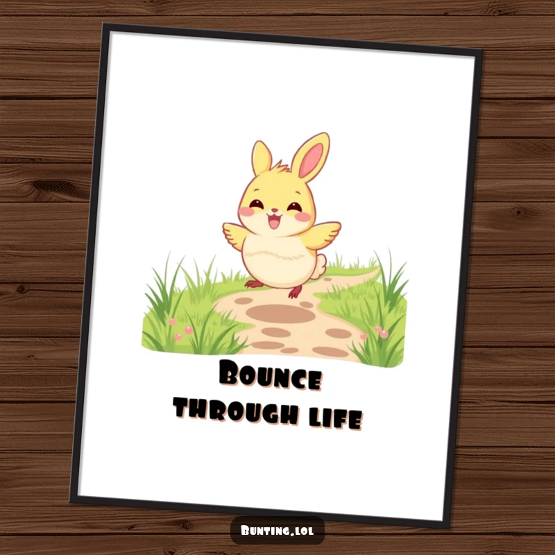 Funny bunting bird digital art print of a bunting joyfully hopping along a grassy path, perfect for instant, cheerful decor.