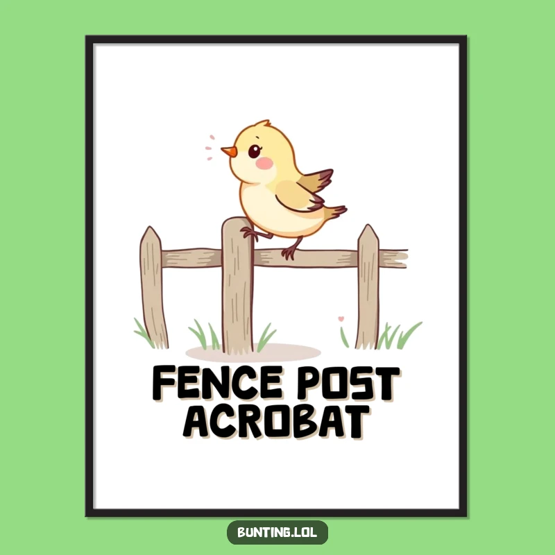 Funny Bird Digital Print: Energetic Fence Hop Art, Instant Humorous Decor!