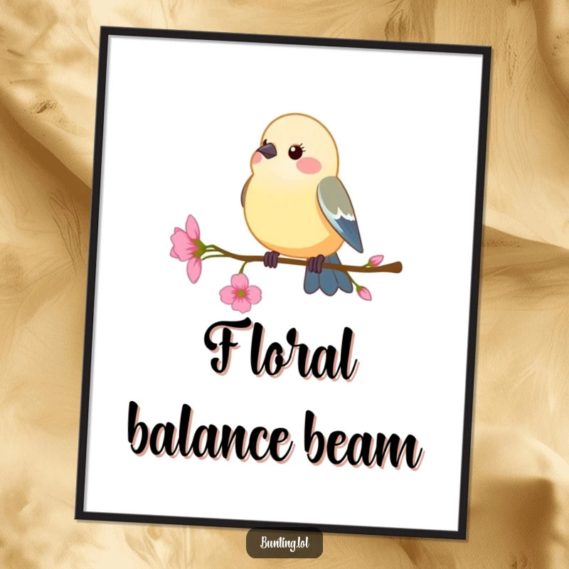 Funny Digital Art Print: Bunting bird perching on a delicate flower stem, swaying gently, offering instant humorous art.