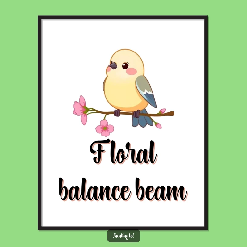 Funny Bunting Bird Digital Print: Floral Perch Art, Instant Serenity!