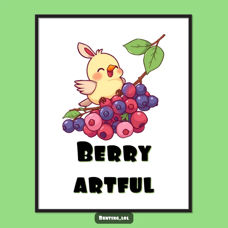 Funny Bunting Bird Berry Pecking Digital Art - Instant Hilarious Bird Decor