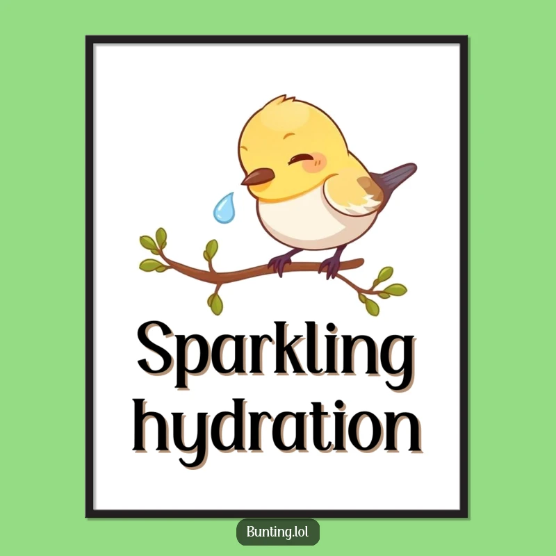 Funny Bunting Bird Digital Art - Dewdrop Peck Decor, Instant Whimsical Gift