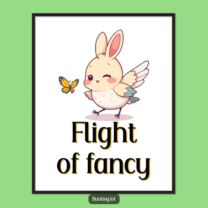 Funny Bunting Bird Digital Art: Playful Chase Download, Cute Decor Gift