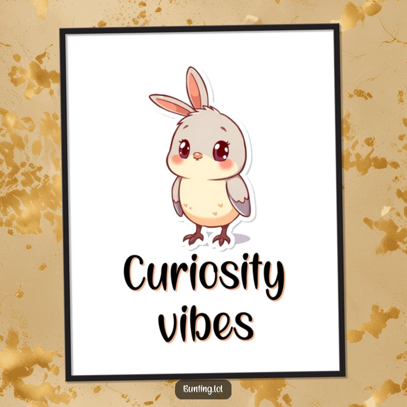 Funny Digital Art Print of a cute bunting bird looking curious with its head cocked to the side, a charming illustration.