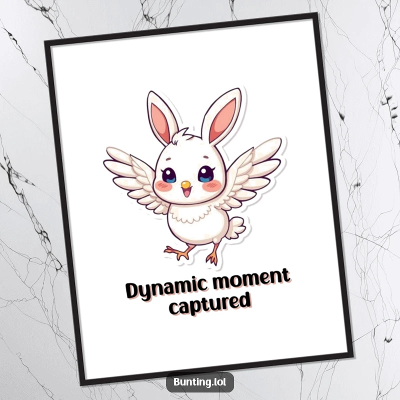 Funny Digital Art Print of a cute bunting bird in a dynamic pose with slightly extended wings, a lively illustration.