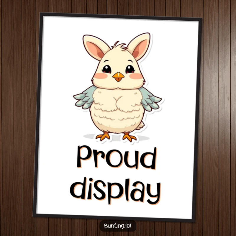 Funny bunting bird digital art print, humorously fluffing its chest feathers with pride, a confident and charming illustration.