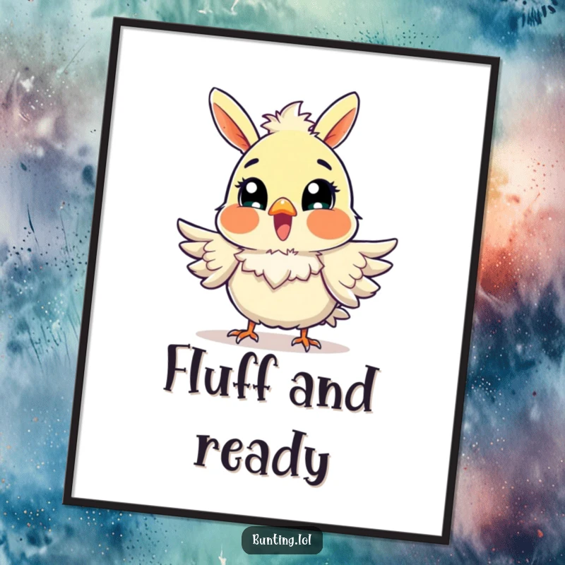 Funny Bunting Digital Art Print showing an excited bird fluffing its feathers, perfect for adding humorous and joyful decor.