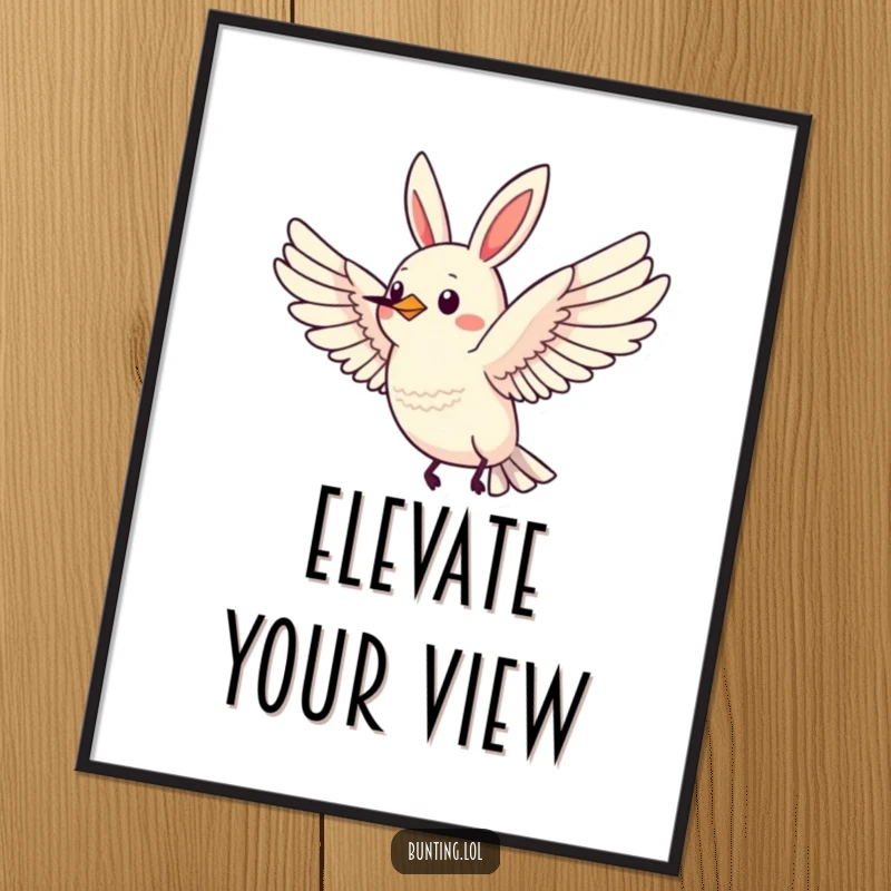 Funny Flying Bunting Digital Art Print of a bird in flight with wings spread wide, perfect for inspirational decor.