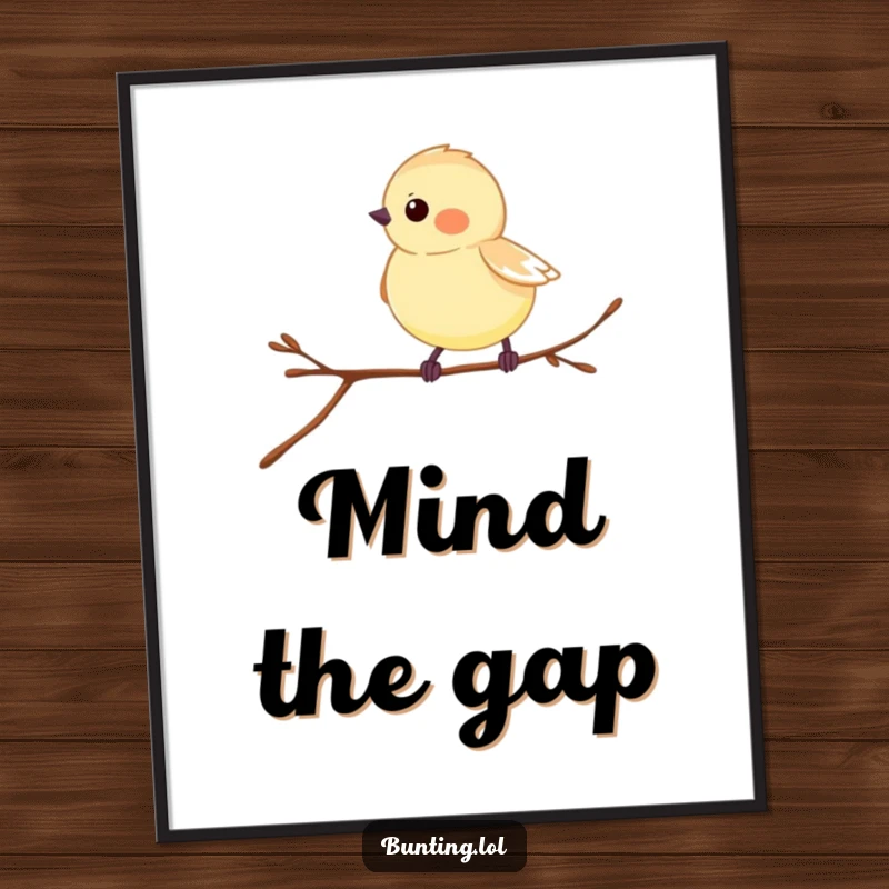 Funny Hopping Bunting Digital Art Print of a bird hopping on a twig, perfect for lively decor.