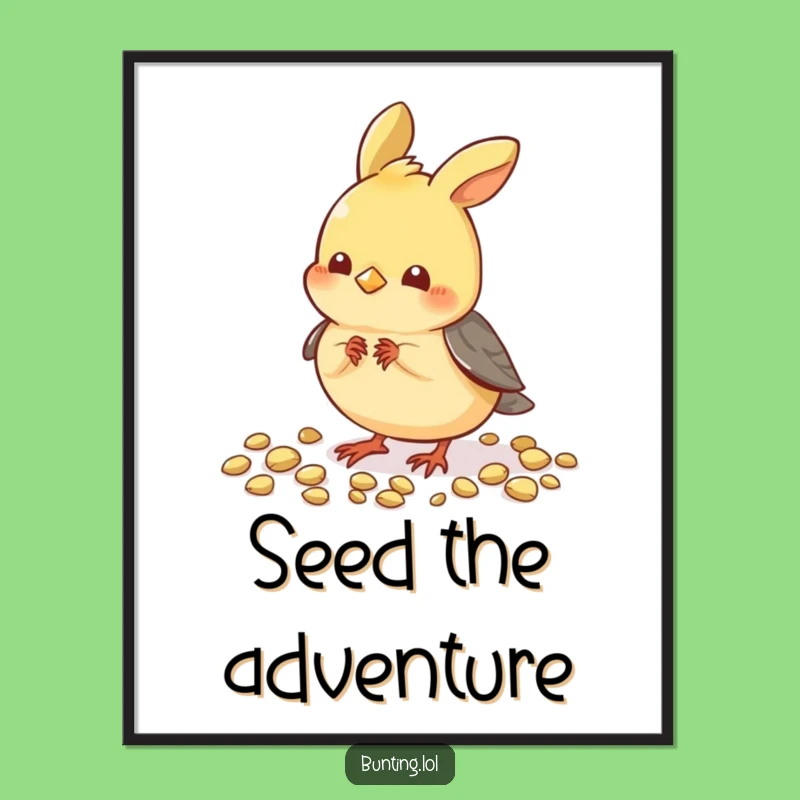 Funny Pecking Bunting Digital Art: Cute Bird Eating Seeds, Instant Hilarious Wall Decor